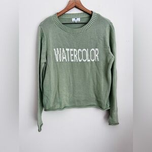Watercolor green long sleeve crew neck sweater spell out artsy M
